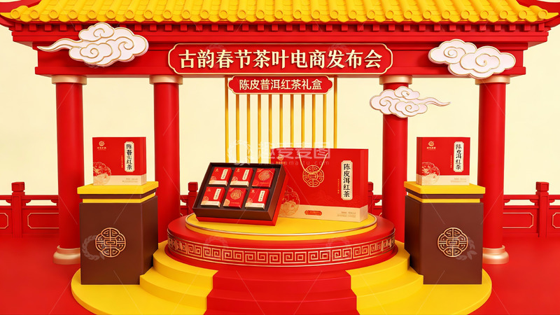 高清大图下载【趣麦麦图】春节茶叶电商发布会场景
