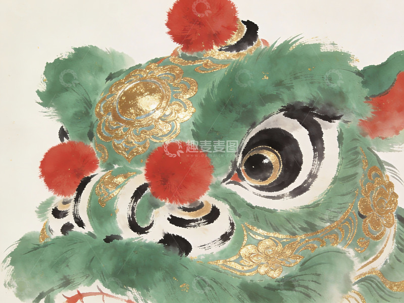 高清大图下载【趣麦麦图】色彩斑斓的舞狮头特写