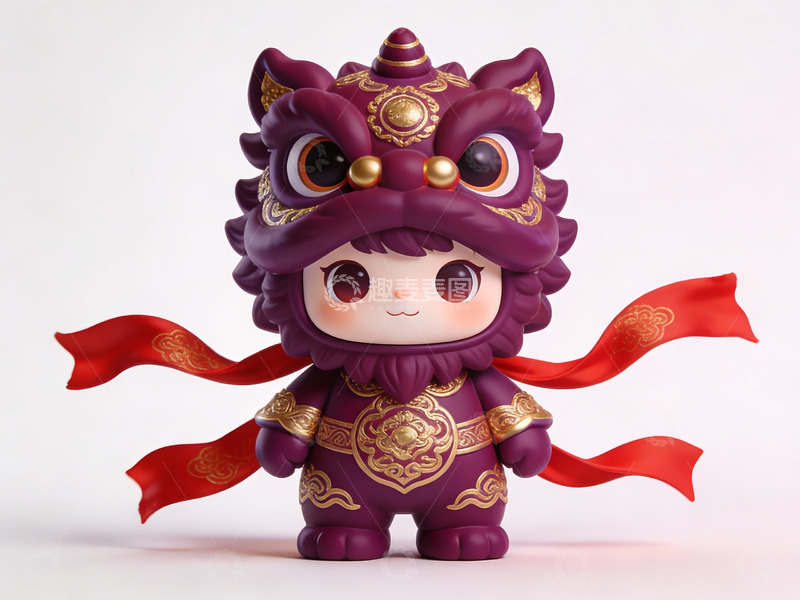 高清大图下载【趣麦麦图】紫色舞狮玩偶形象生动