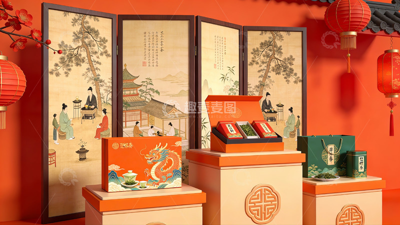高清大图下载【趣麦麦图】中式节日礼盒展示场景