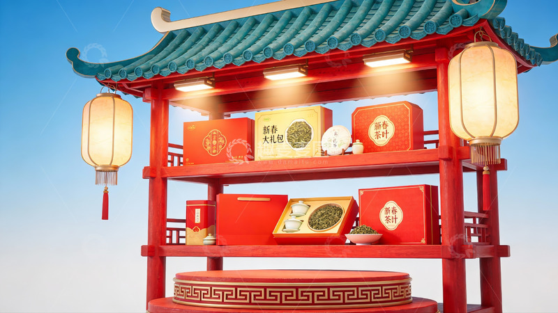 高清大图下载【趣麦麦图】传统中式礼盒展示架