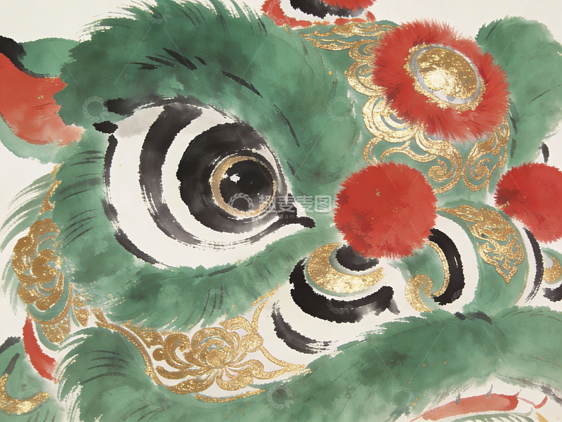 高清大图下载【趣麦麦图】中国传统舞狮头特写画作