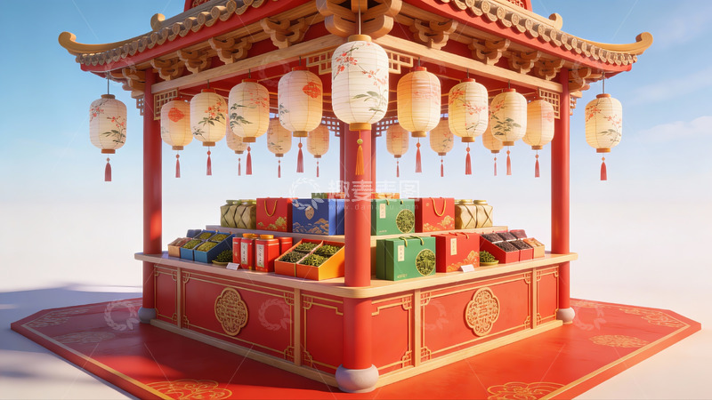 高清大图下载【趣麦麦图】传统中式亭台与灯笼装饰