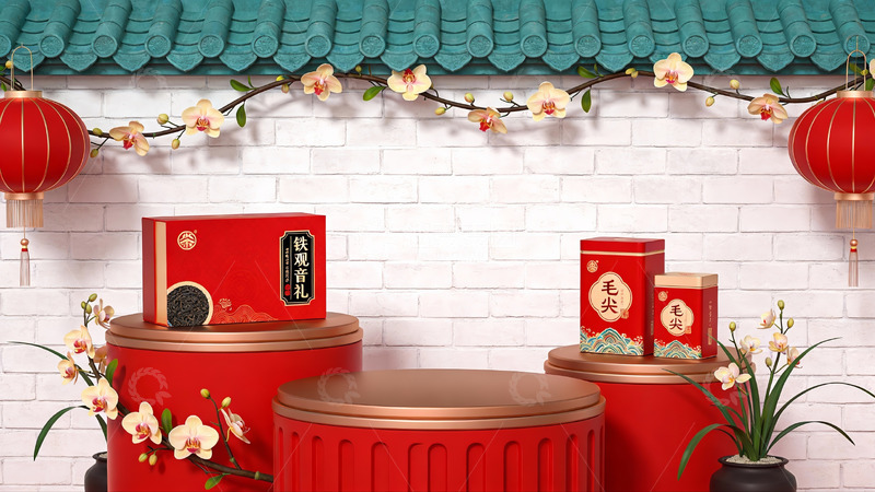 高清大图下载【趣麦麦图】春节主题茶礼盒陈列