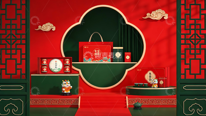 高清大图下载【趣麦麦图】中式节日礼盒展示场景