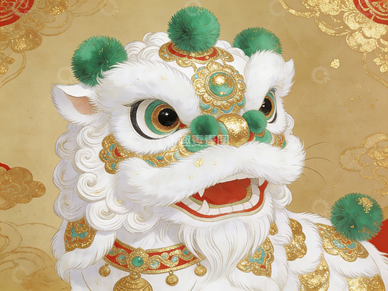 高清大图下载【趣麦麦图】精美舞狮头像特写展现传统文化