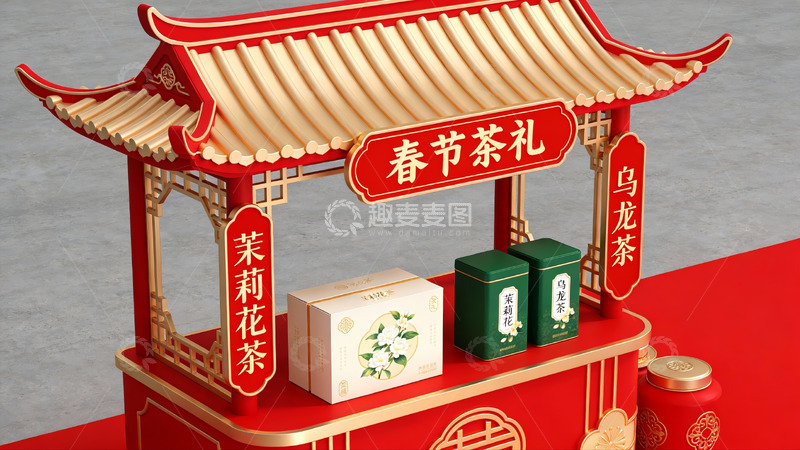 高清大图下载【趣麦麦图】春节茶礼展示台