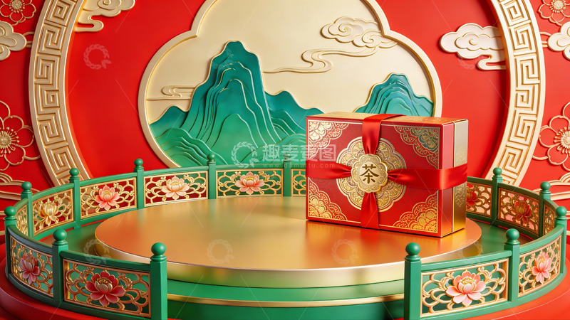 高清大图下载【趣麦麦图】中式茶礼盒展示场景