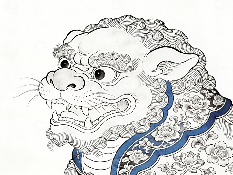 中国传统瑞兽狮子头画像