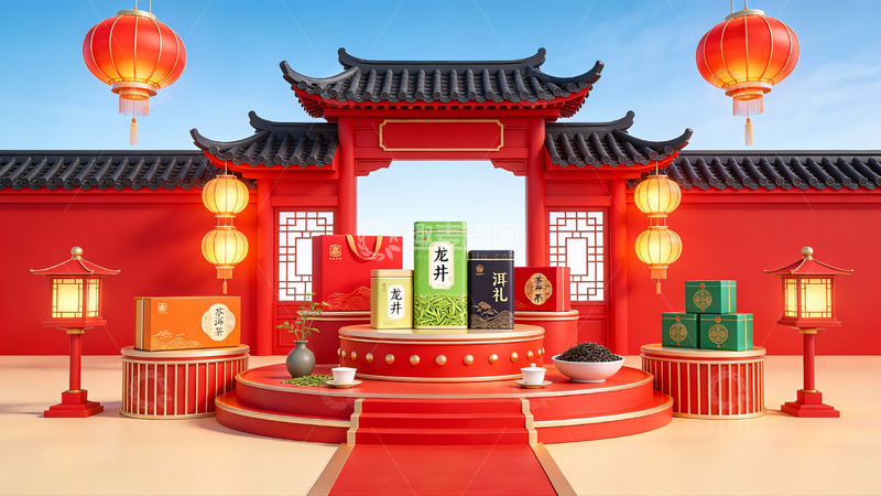 高清大图下载【趣麦麦图】传统节日礼盒展示场景