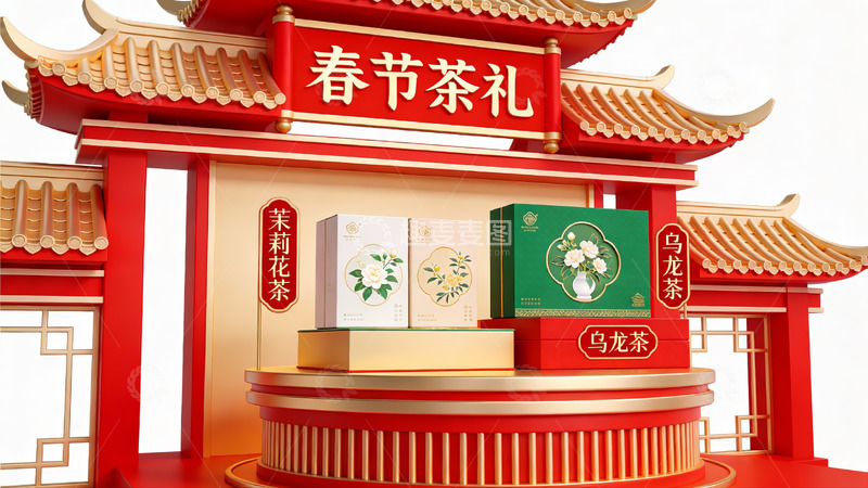 高清大图下载【趣麦麦图】春节茶礼展示场景