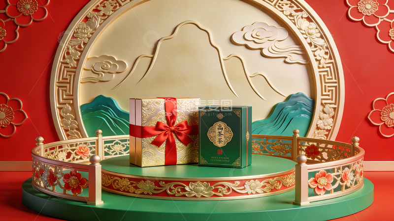 高清大图下载【趣麦麦图】中式礼盒陈列展示