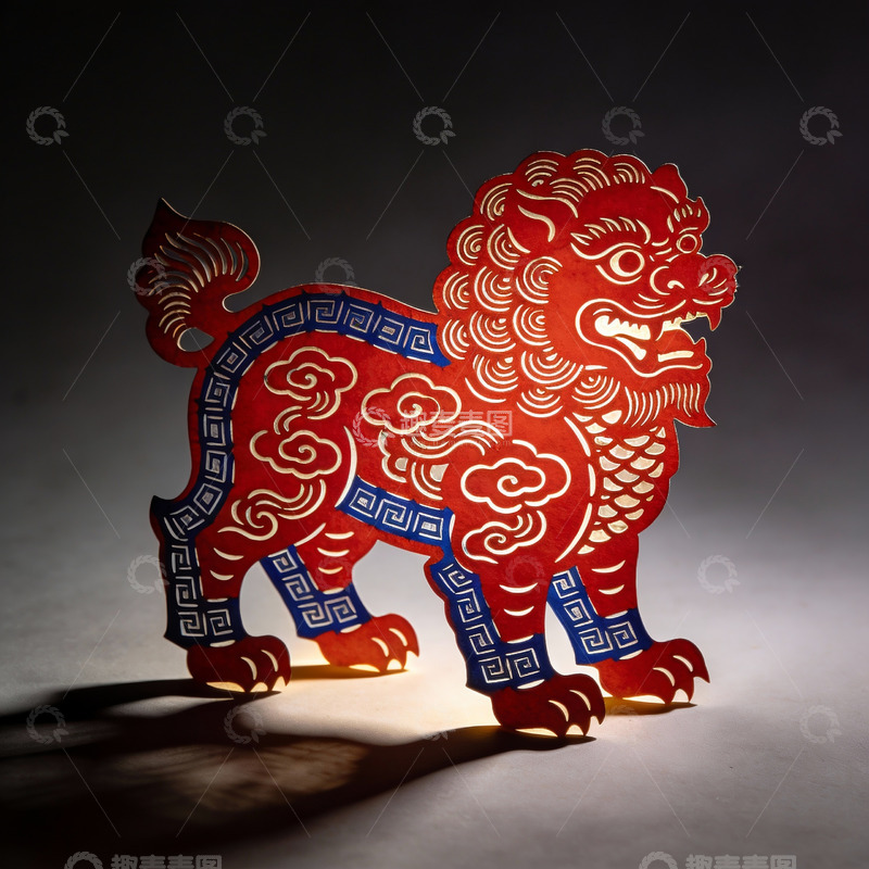 高清大图下载【趣麦麦图】红色剪纸狮子栩栩如生