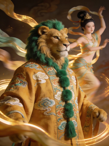 狮首人身古装舞者奇幻艺术