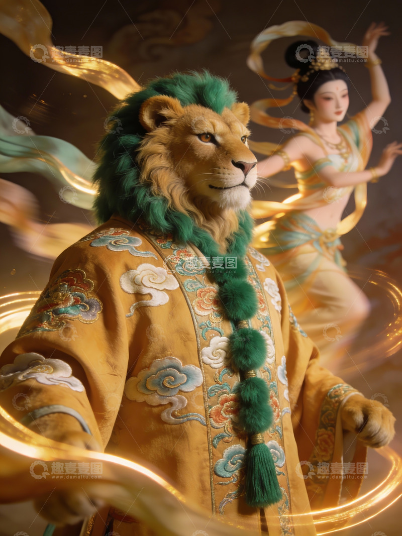 高清大图下载【趣麦麦图】狮首人身古装舞者奇幻艺术