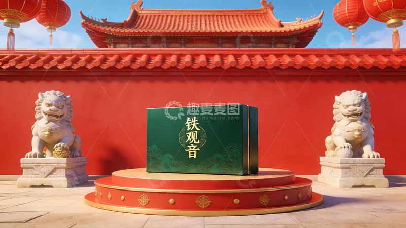 高清大图下载【趣麦麦图】铁观音茶礼盒展示于传统建筑前