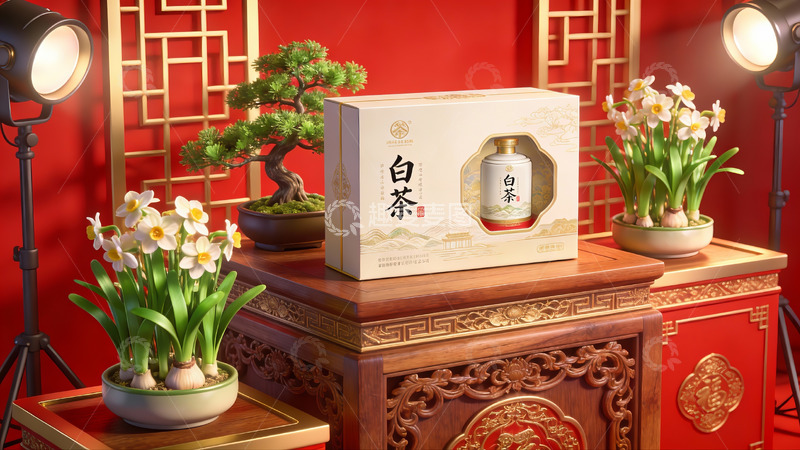 高清大图下载【趣麦麦图】白茶礼盒陈列展示