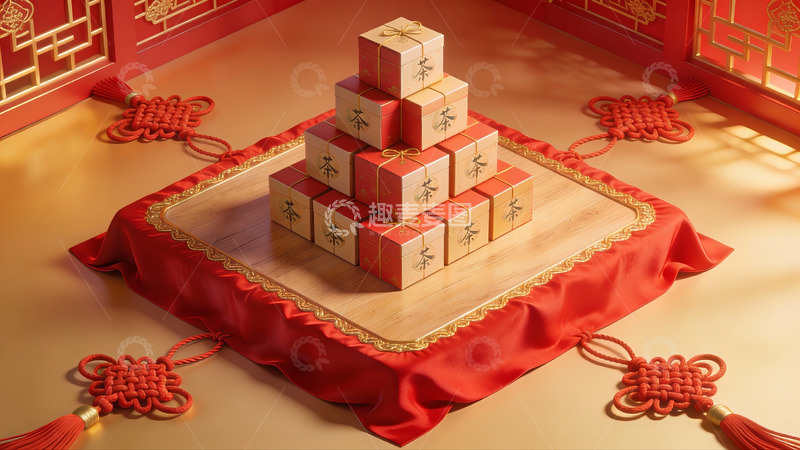 高清大图下载【趣麦麦图】中式礼盒堆叠展示