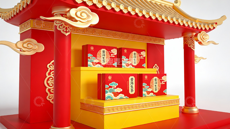 高清大图下载【趣麦麦图】中式建筑风格茶叶展示