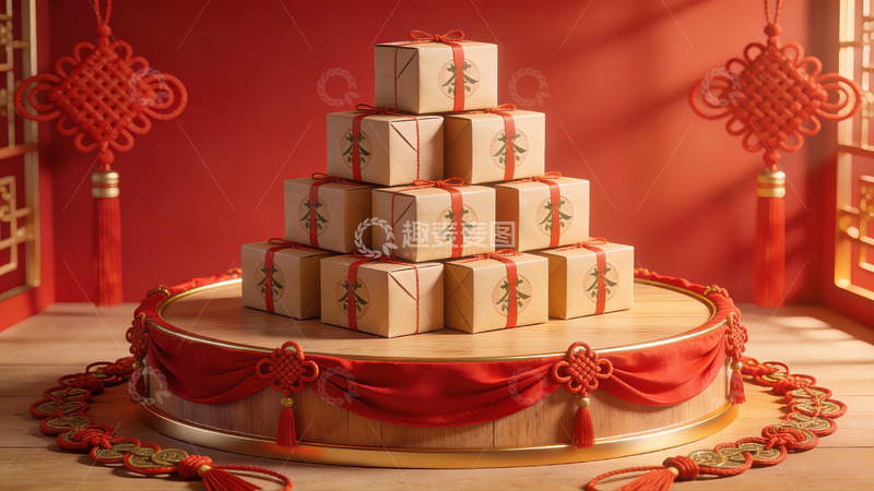 高清大图下载【趣麦麦图】中式节日礼盒堆叠展示