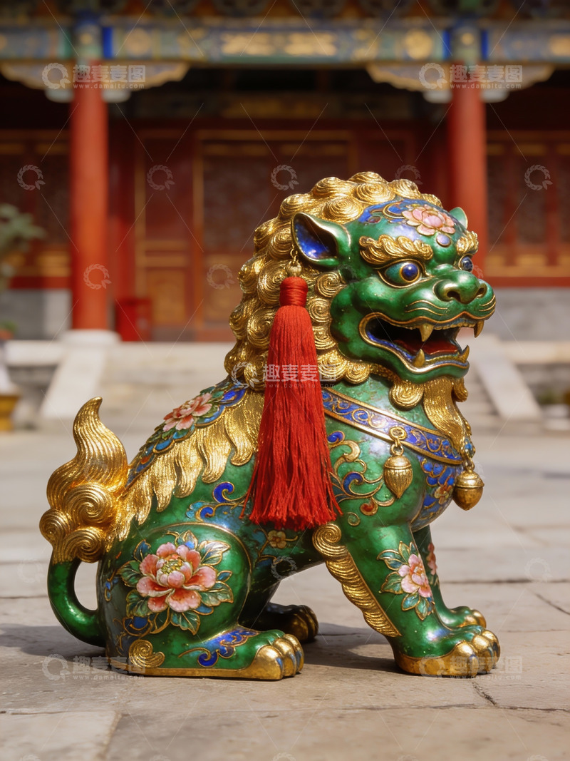 高清大图下载【趣麦麦图】色彩斑斓的中式石狮子雕像