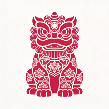 红色祥云瑞兽图案设计
