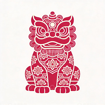 红色祥云瑞兽图案设计