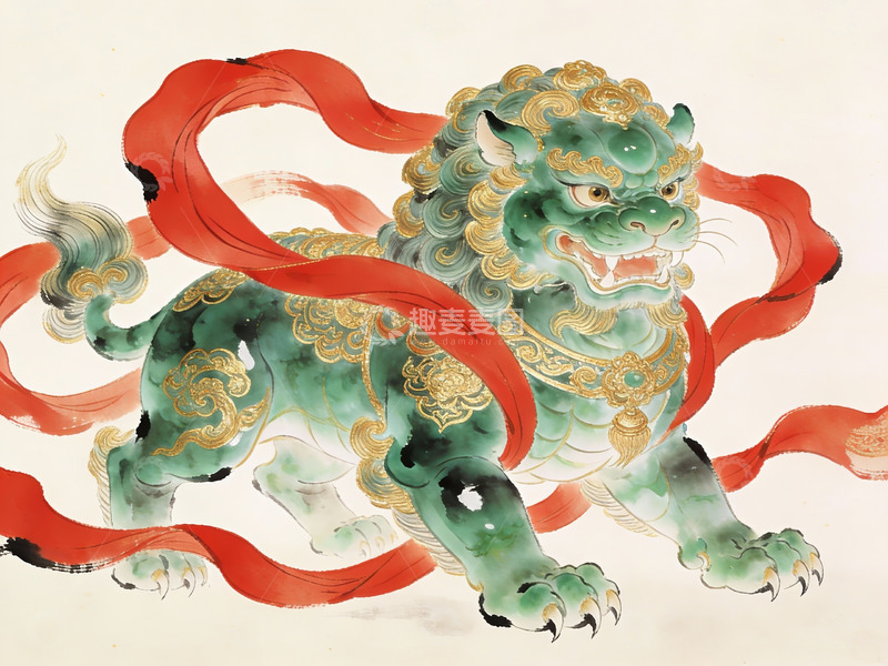 高清大图下载【趣麦麦图】中国传统瑞兽狮子画作