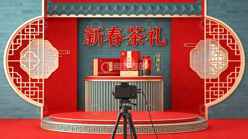 高清大图下载【趣麦麦图】新春茶礼主题展示场景