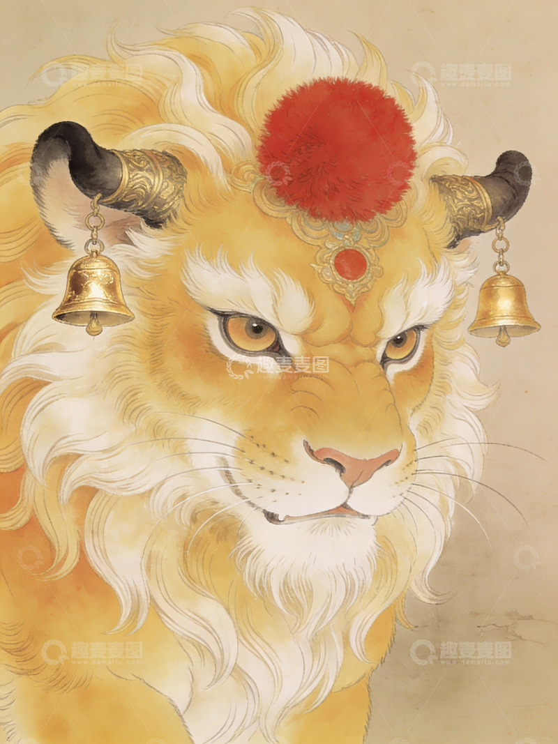 高清大图下载【趣麦麦图】金色神兽头像艺术画