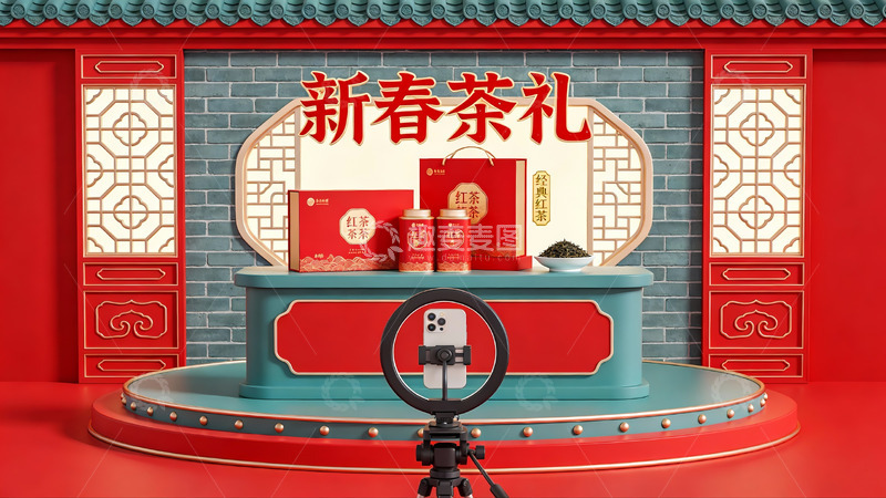 高清大图下载【趣麦麦图】新春茶礼展示场景