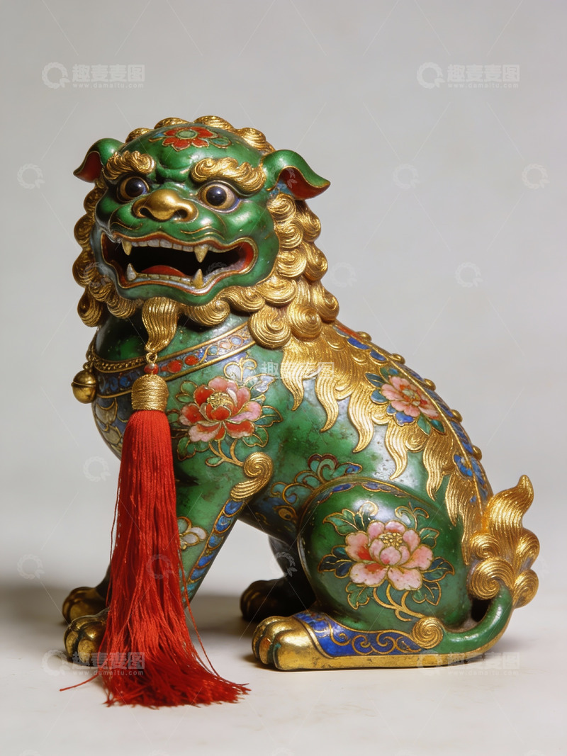 高清大图下载【趣麦麦图】色彩斑斓的中式狮子雕像