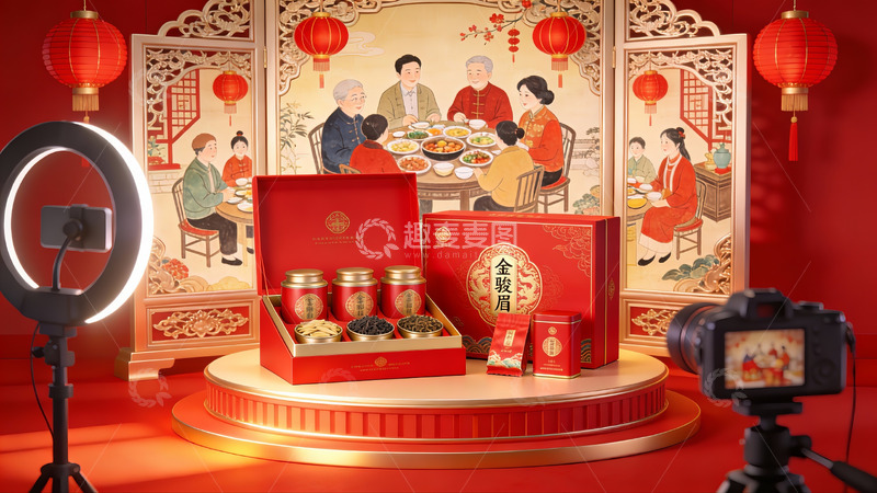 高清大图下载【趣麦麦图】春节茶礼盒展示场景