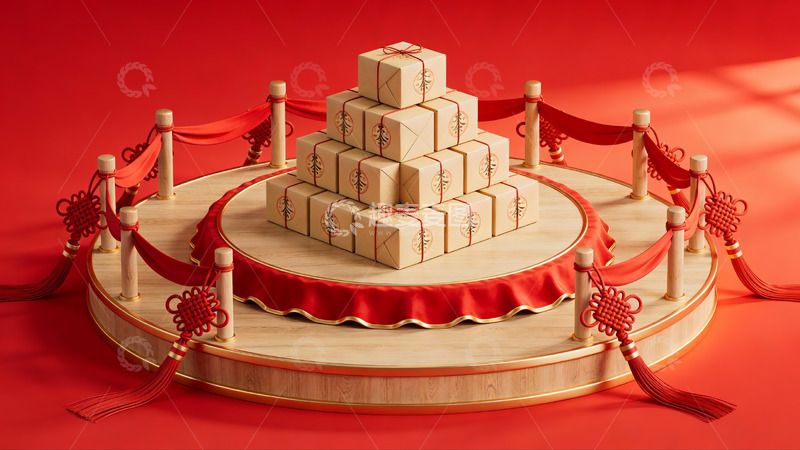 高清大图下载【趣麦麦图】红色背景上的礼盒金字塔