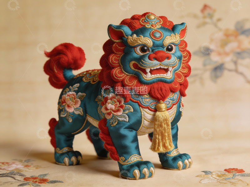 高清大图下载【趣麦麦图】精美刺绣狮子摆件细节展示