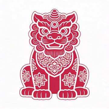 红色祥云瑞兽图案设计