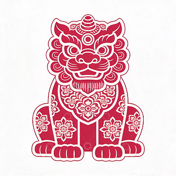 红色祥云瑞兽图案设计