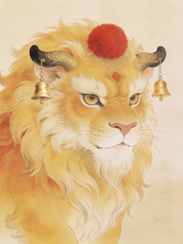 金色神兽头戴铃铛与红球