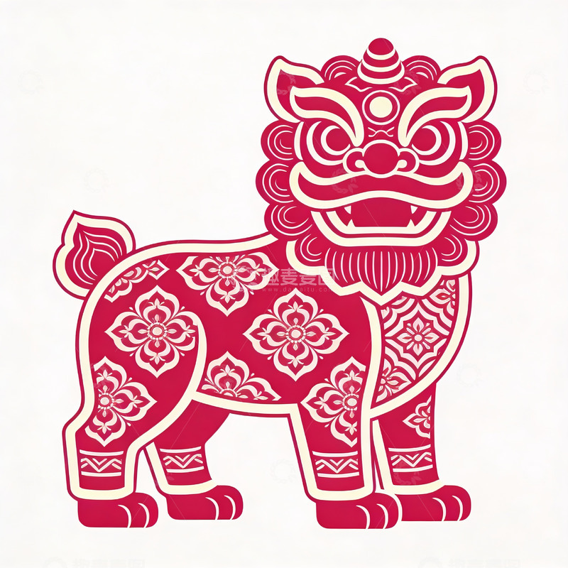高清大图下载【趣麦麦图】红色祥云瑞兽图案设计
