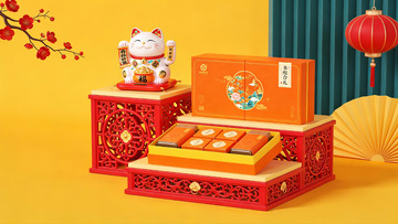 春节主题礼盒与招财猫摆件