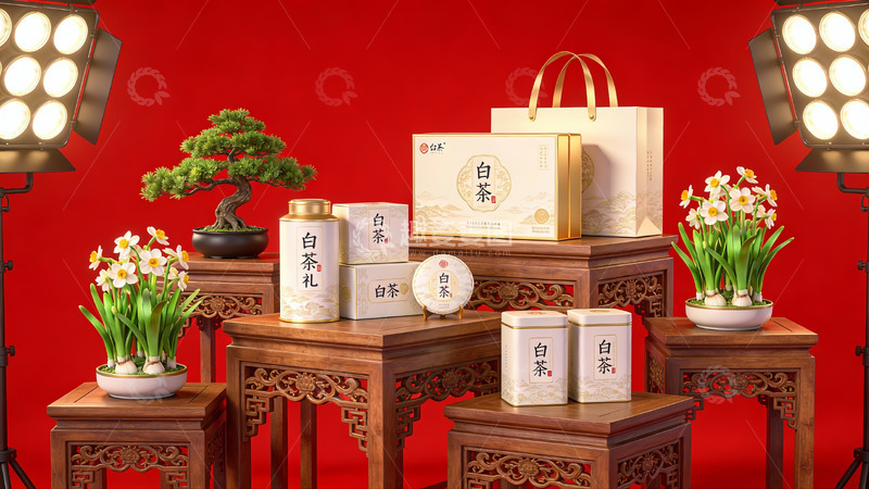 高清大图下载【趣麦麦图】白茶礼盒陈列展示