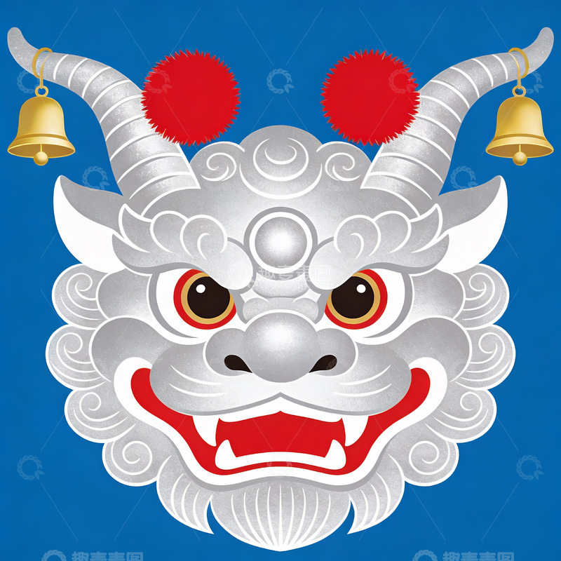 高清大图下载【趣麦麦图】蓝色背景上的白色神兽头像