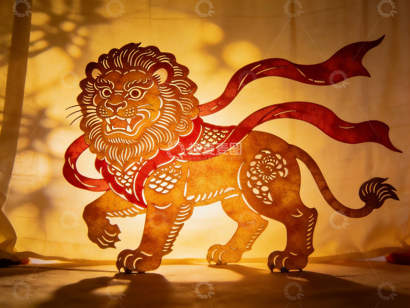 高清大图下载【趣麦麦图】光影下的剪纸狮子艺术作品