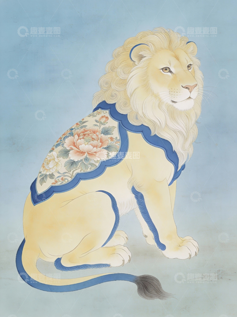 高清大图下载【趣麦麦图】华丽服饰狮子静坐图