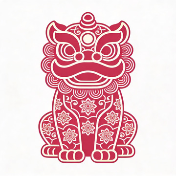 红色祥云瑞兽图案设计