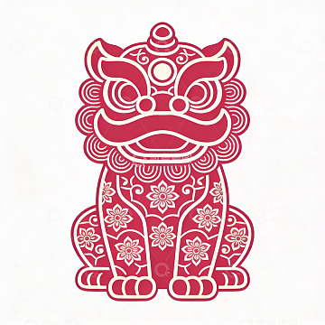 红色祥云瑞兽图案设计