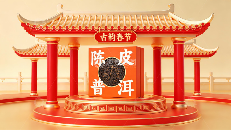高清大图下载【趣麦麦图】春节主题陈皮普洱茶展示