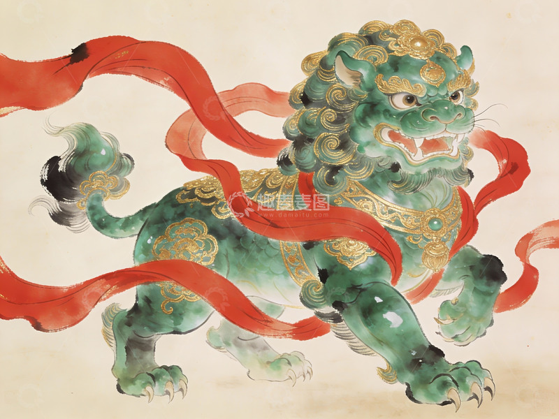 高清大图下载【趣麦麦图】中国传统瑞兽青狮图