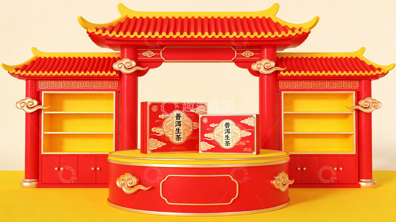 高清大图下载【趣麦麦图】中式建筑风格茶礼展示