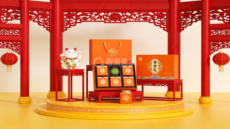 高清大图下载【趣麦麦图】中式节日礼盒陈列展示